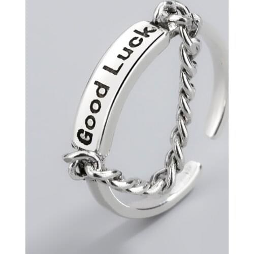 YIZIZAI Vintage Open Size Good Luck Thai Silver Color Ring Link Chain Adjustable Ring For Women Jewelry