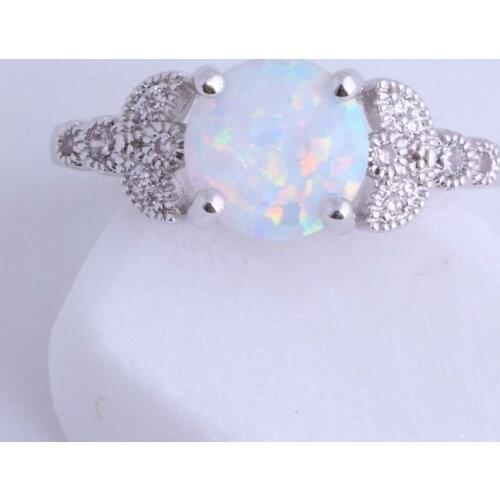 Love Monologue Silver Color White Fire Opal & Cubic Zirconia Ring for Women Jewelry J0519 Size 5.5/6.5/7.5/8.5