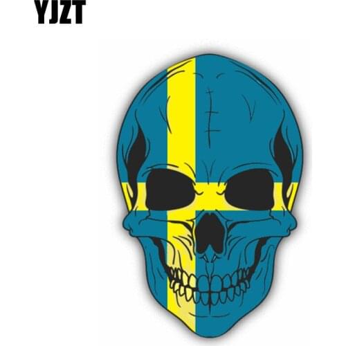 YJZT 8.6CM*13CM Car Accessories Skull Sweden Flag Car Sticker Decal 6-1308