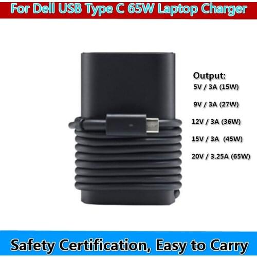 New Genuine USB C Charger Type-C Power Charger Adapter for DELL LA65NM170 2YKOF,XPS 12 9250,Latitude 12 7275 13 7370 5285