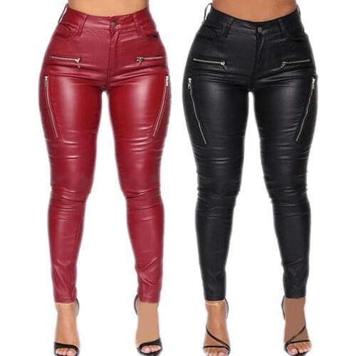 Woman Pants Leggings For Women Womens Trousers Middle Waist Leggins Female Pu Buttock Wrapping Plus Size Faux Leather Jeggings