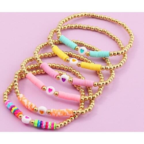 Heart Charm ,Wrist Bracelets Polymer Clay Bracelet For Female Summer Round Beads 4mm Beaded Bracelet Women 2021 Fashion Jewelry