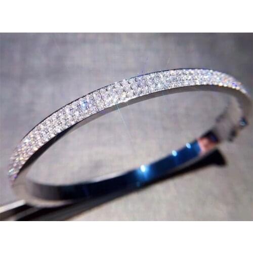 Trendy Pave Lab Diamond Bangle 925 Sterling Silver Party Engagement bangles Bracelets for women Bridal Charm wedding accessaries