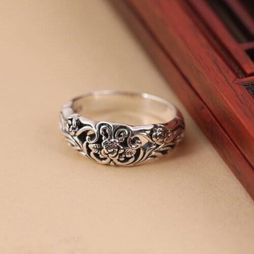 Seanlov Vintage Flower Ring Silver Blace Color Rings For Women Men Party Gifts Fashion Jewelry Rings