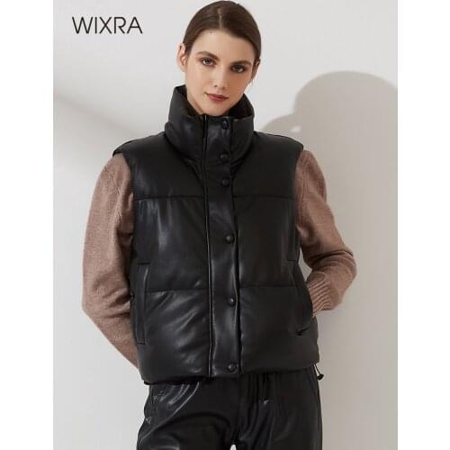 Wixra Women New Fashion Solid Warm Vest Zipper PU Sleeveless Back Lace Up Coat Loose Outwear Autumn Winter Top