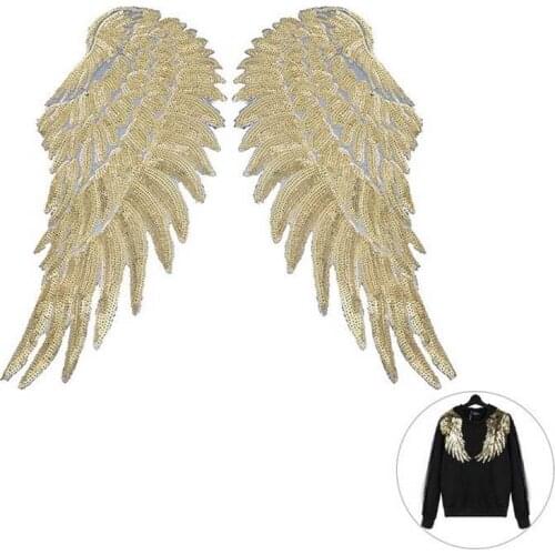 1 Pair Sequins Patch DIY Angel Wings Patch For Girl Woman Clothes Iron On Embroidered Patch Motif Applique Sticker For Clothes