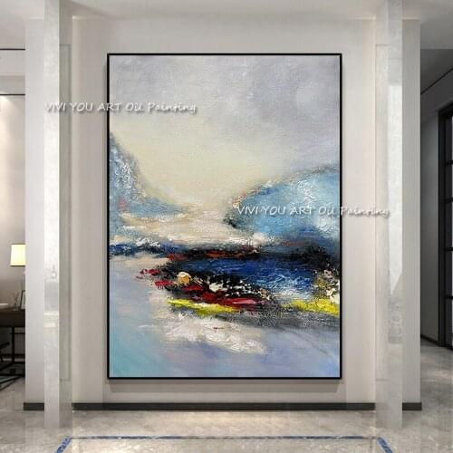 100% Hand Painted Modern Abstract Ocean Oil Painting Seaside Wall Art Large Size Office Wall Canvas Home Decoration Gift