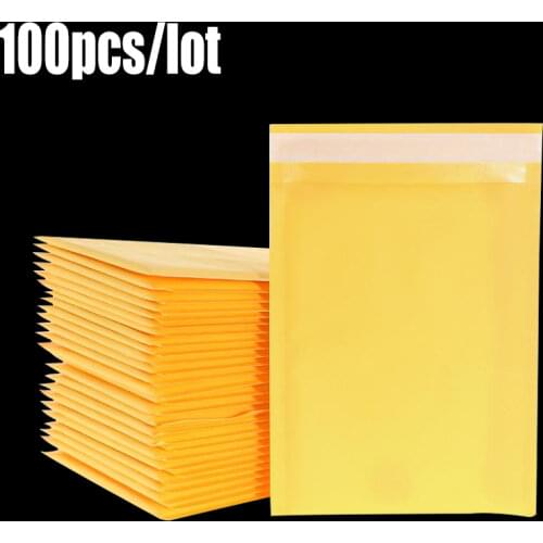 100Pcs/Lot Kraft Paper Bubble Envelopes Bags Mailers Padded Shipping Envelope With Bubble Mailing Bag Various Sizes Yellor Color