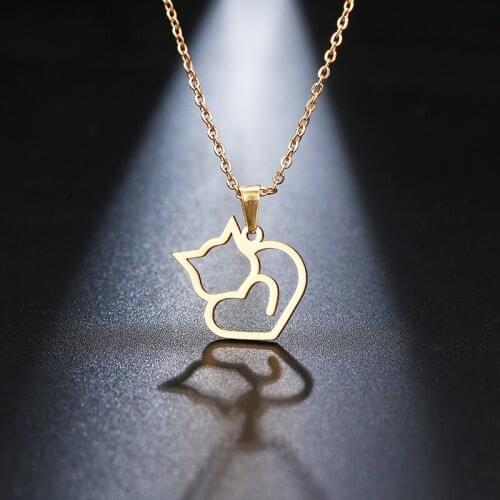 12PC Wholesale Gold Hollow Heart Love Pet Cat Pendant Necklace Chain Family Friends Women Girls Lover Jewelry Valentines Day