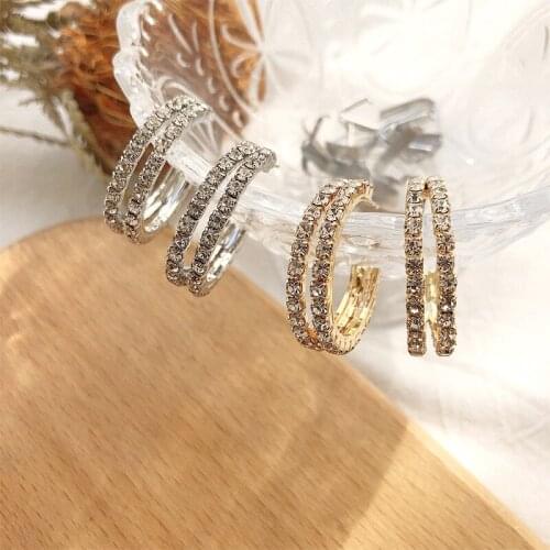 12 PCS/lot Luxury Circle Hoop Earrings for Women Girls Fashion Rhinestone Geometric Retro Earring Party Accessories