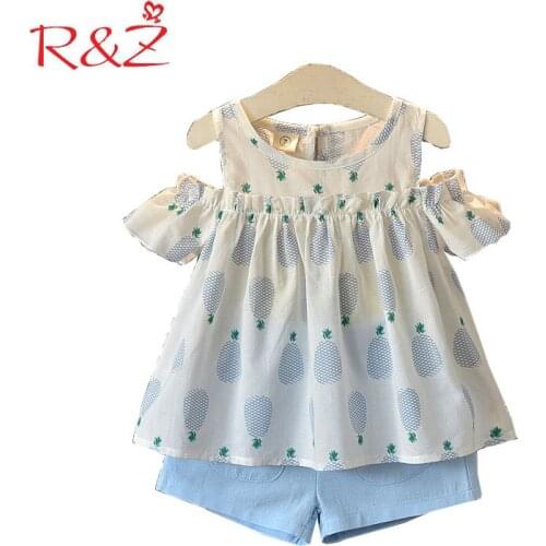 R&Z Girls Clothes 2019 New Summer Cotton Bare Shoulder Fold Printing Pineapple Top+Shorts 2pcs for Kids Childrens Clothing k1