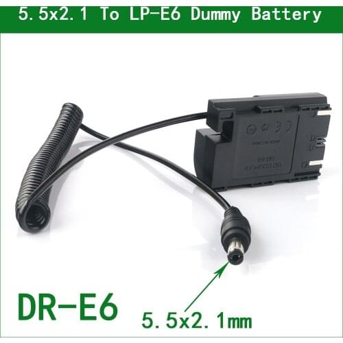 5.5x2.1 To DR-E6 DC Coupler Power Connector LP-E6 E6N Dummy Battery for Canon EOS 5Ds 6D 7D 80D 90D R R5 R6 5D Mark II III IV