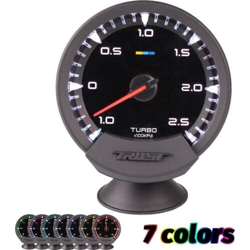 74mm 1-2.5 Bar 7 Colors Car Turbo Boost Gauge Turbocharger Meter Digital LED Display Black Face with Sensor 12V