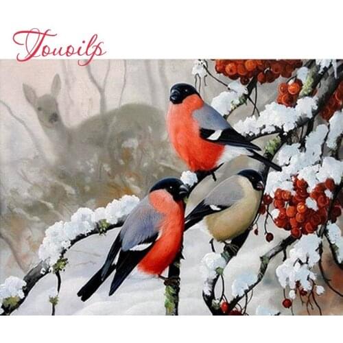 Diamond mosaic scenery snow diy diamond painting cross stitch patterns 5d diamond embroidery Red birds icon crystal hobby craft