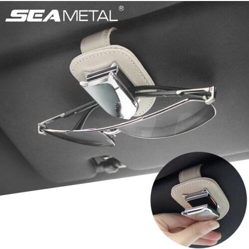 Genuine Leather Car Glasses Clip Sun Visor Glasses Holder Auto Sunglasses Case Card Ticket Holder Pen Box Universal Car Goods