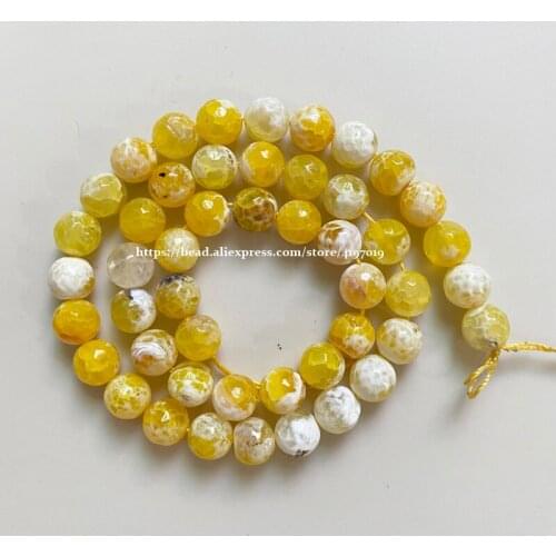 Free Shipping Natural Stone Faceted yellow Fire Agates Round Loose Beads 15" Pick Size for handmade Jewelry DIY