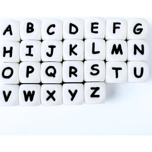 100pcs Letter Silicone Beads 12mm Baby Teether Beads Chewing Alphabet Bead For Personalized Name DIY Teething