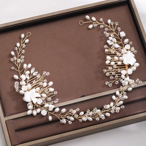 Long Pearls Headbands Tiara Hair Clips Bridal Crystal Combs Flower Wedding Hair Accessories Hair Vines Wholesale