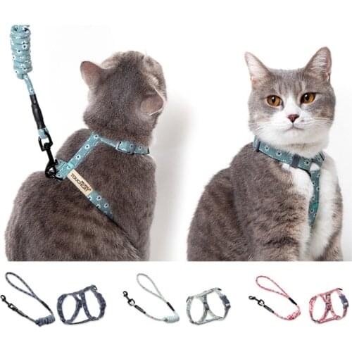 HOOPET Cat Dog Collar Harness Walking Lead Leash Adjustable Pet Traction Cat Kitten Collar Cats Products Pet Harness Belt Set