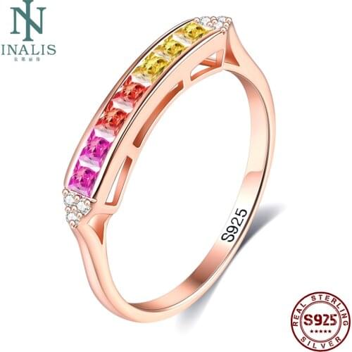 INALIS Round Rings For Women S925 Sterling Silver 4 Color Cubic Zirconia Hollow Rings Anniversary Gift to Wife Fine Jewelry