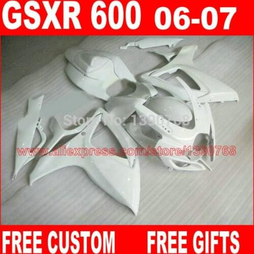 Injection full fairing kit for SUZUKI K6 K7 GSXR600 GSXR 750 06 07 GSX-R600 GSX-R750 2006 2007 pure white fairings T597
