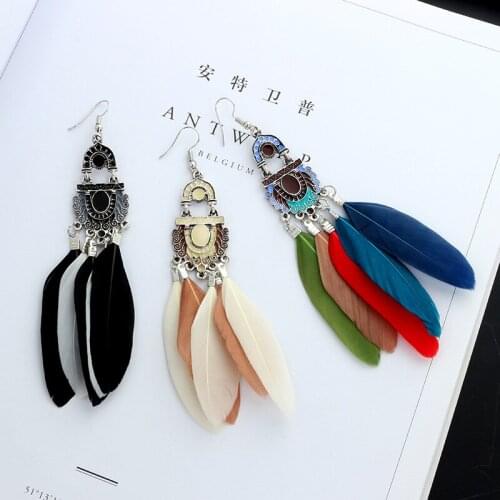 Chinese Fashion Earring 5 Colour Feather Multicolor Jewelry for Women DIY Vintage Crochet Earrings Ethnic Tribal Antique