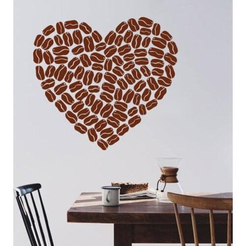 Coffee Bean Heart Wall Decal Break Time Cafe Restaurant Interior Design Mural Vinyl Wall Sticker Window Glass Decals Art S408