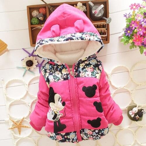 2019 New ChildrenS Winter Outerwear Girls Cartoon Minnie Coat Baby Plus Thick Wool Cotton Jacket 3 colors 0-2 years