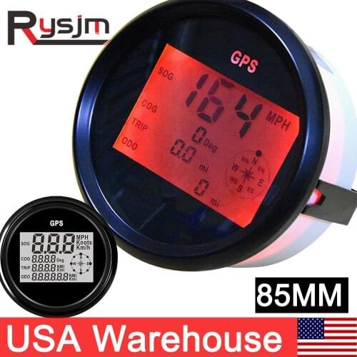 Boat Car 85mm Digital GPS Speedometer Odometer 0-999 knots km/h mph 12V/24V Red Backlight for Auto Truck Marine + Speed Sensor