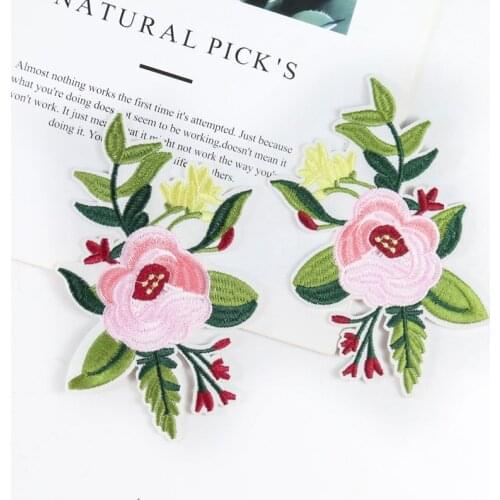 Lovely Pink Flower Floral Collar Patch Cute Applique Badge Embroidered Fabric Sticker Clothes Jacket Jeans Garment Patches