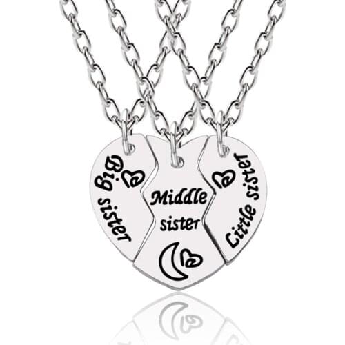 Fashion Three Piece Set Of Friends Series Big, Medium And Small Sisters Moon Love Pendant Necklace Friendship Jewelry Gift