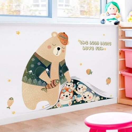 Cartoon Bears Animal Wall Stickers for Kids Nursery Room Living Room Wall Decoration DIY Vinyl Wallpaper Art Decals Home Decor