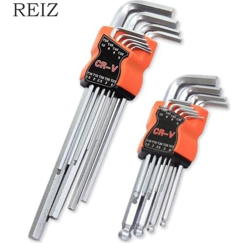 REIZ Universal Wrench 9Pcs Set Allen Key Adjustable Spanner Portable 90 Degree Wrenches Ball Hex Torx Head Repair Hand Tools