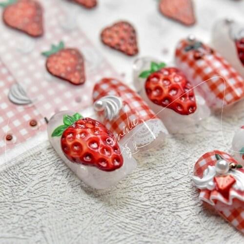 Strawberry Nails Sticker 5D Three-dimensional Nails Art Sticker Decals Fruit Strawberry Ice Cream Lattice Nail Art Decoration