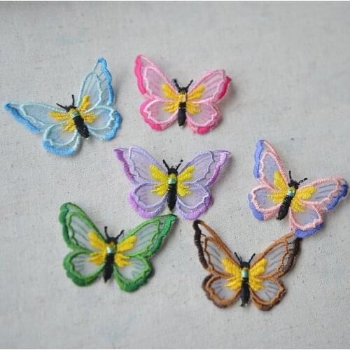 10 Pieces 4*5.5CM 2 Layers Butterfly Lace Applique Patches Lace Cloth Mesh Organza Dress DIY Decorative Lace Flowers Patch