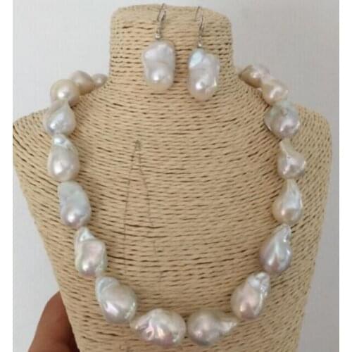 Huge set of 20-25mm south sea white boque pearl necklace earring 925silver