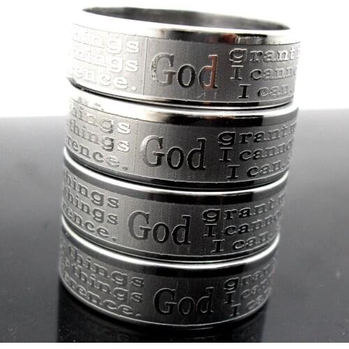 Wholesale 100pcs Etched English Serenity Prayer Bible Stainless Steel Rings God grant me Jesus Jewelry Lots