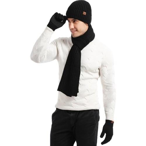 Europe and The United States Autumn and Winter Warm Knitted Wool Hat, Scarf, Gloves. Three Piece Outdoor Thermal Insulation Set