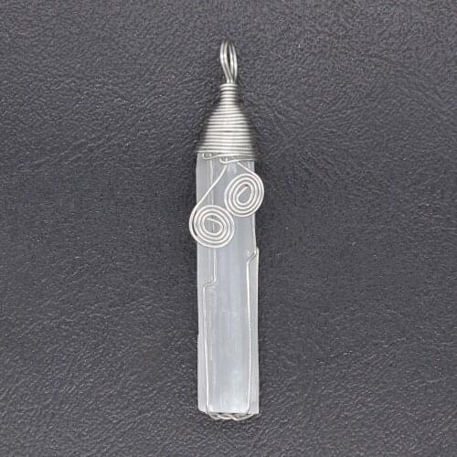 Trendy-beads Silver Plated Wire Wrap Irregular Shape Selenite Stone Pendant Personalized Jewelry