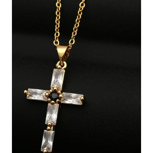 Ins Gold Religions Cross Pendant Colour Zircon Jesus Necklace Jewelry Good Design Best Gift For Friend
