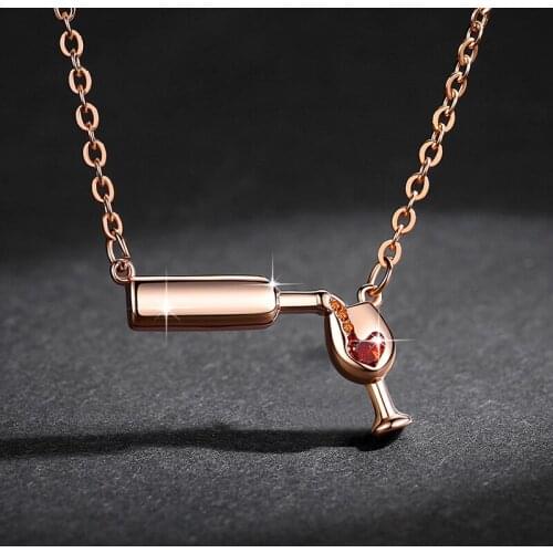 Red Heart Zirconia Wine Bottle & Glass Pendant Necklaces Fashion 3 Gold Chain Choker Necklaces Fashion Jewelry Gifts For Women