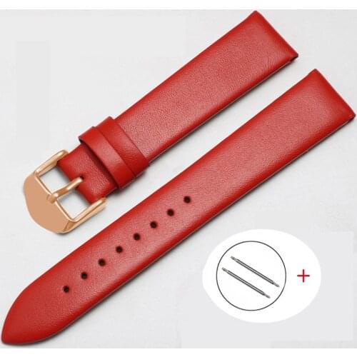 Unisex Genuine Leather 20mm 22mm Watchband for Smart Watches Accessories Soft Red Blue Black Watch Strap Rose Gold Buckle