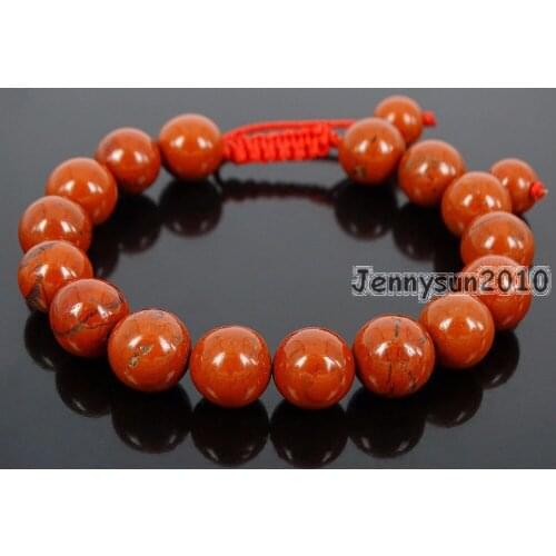 Handmade 10mm Adjustable Natural Red Ja-sper Gems Stone Round Beads Bracelet Healing Reiki 5 Strands/Pack