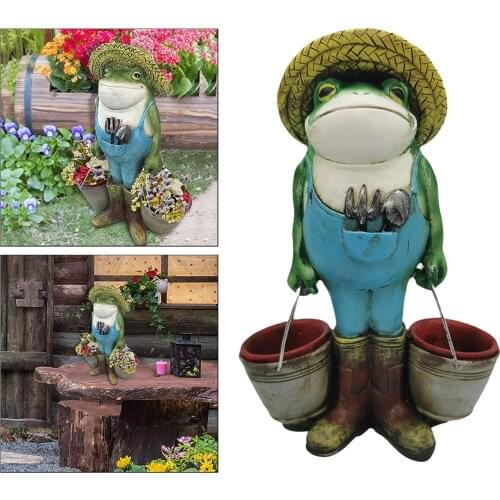 Gardener Frog Statue Resin Desktop Succulent Fairies Garden Planter Decoration Handicrafts