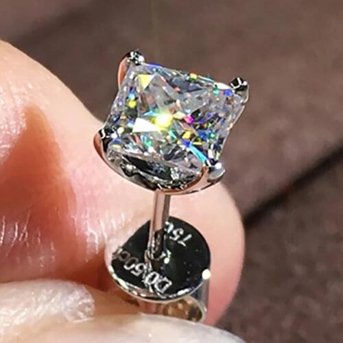18K White Gold 2 Carat Stud Earrings Women Present Wedding Anniversary Engagement Party 1 ct Princess Square Moissanite Diamond