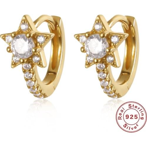 DORIN Real 925 Sterling Silver Star Zircon Hoop Earrings for Women Mini 18k Ear Hoops Anti-allergy Girl Jewelry Korean