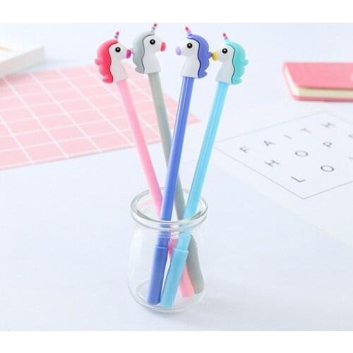 40PCS Creative Cartoon Horse Head Styling Gel Pen Cute Student Stationery 0.5mm Ink Pen Black Signature Pen Office Accessories