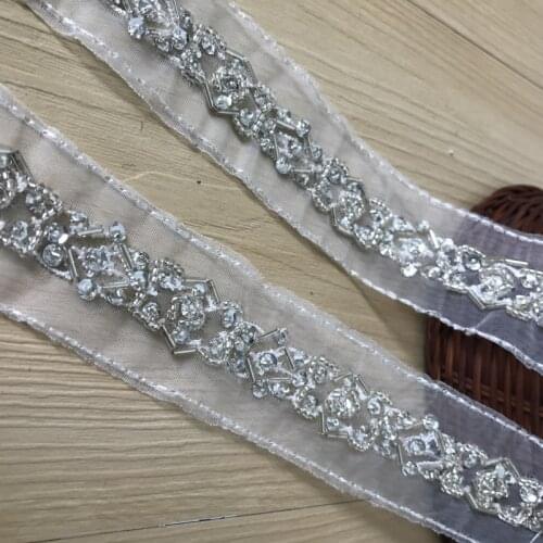 Unique Tulle Sequin Beaded Mesh Lace Trim Bling Paillette Beaded Trim For Wedding Belts, Bridal Sash 3Yard