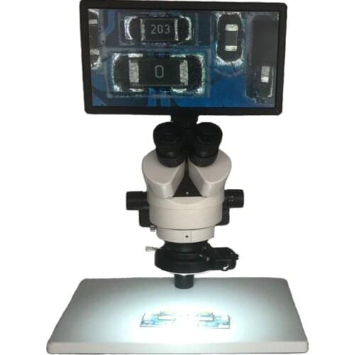 Mouse Control 7X-45X Trinocular Stereo Microscope +11.6" Tablet PC Industrial Digital Microscopio Camera +144 Led Ring Lights