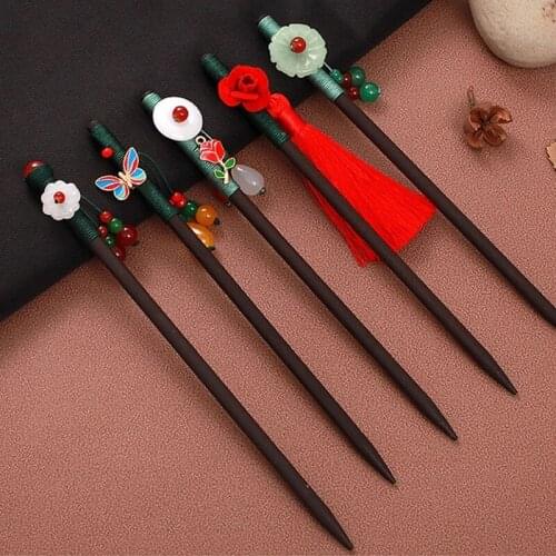 Vintage Wood Flower Hairpin For Women Antique Hair Stick For Girl Hair Clip Costume Chinese Hair Accessories Hair Pins Headpiece